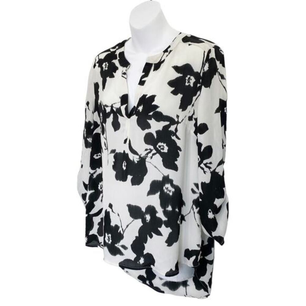 Daniel Rainn‎ Blouse Woman’s Medium Koda Split Neck Floral Tunic Tab Sleeve